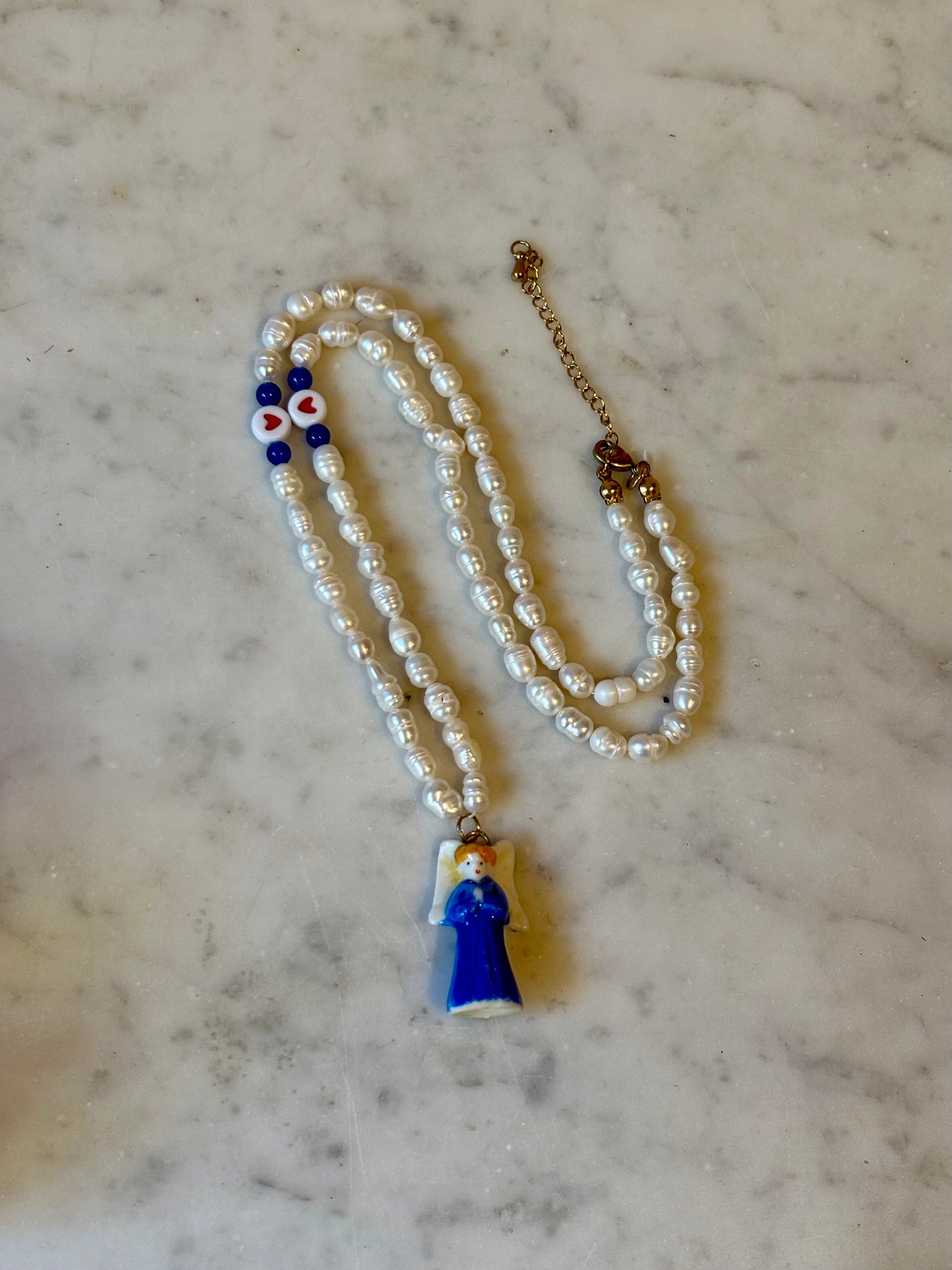 Vintage Porcelain Fève River Pearl Necklace Made-in-House