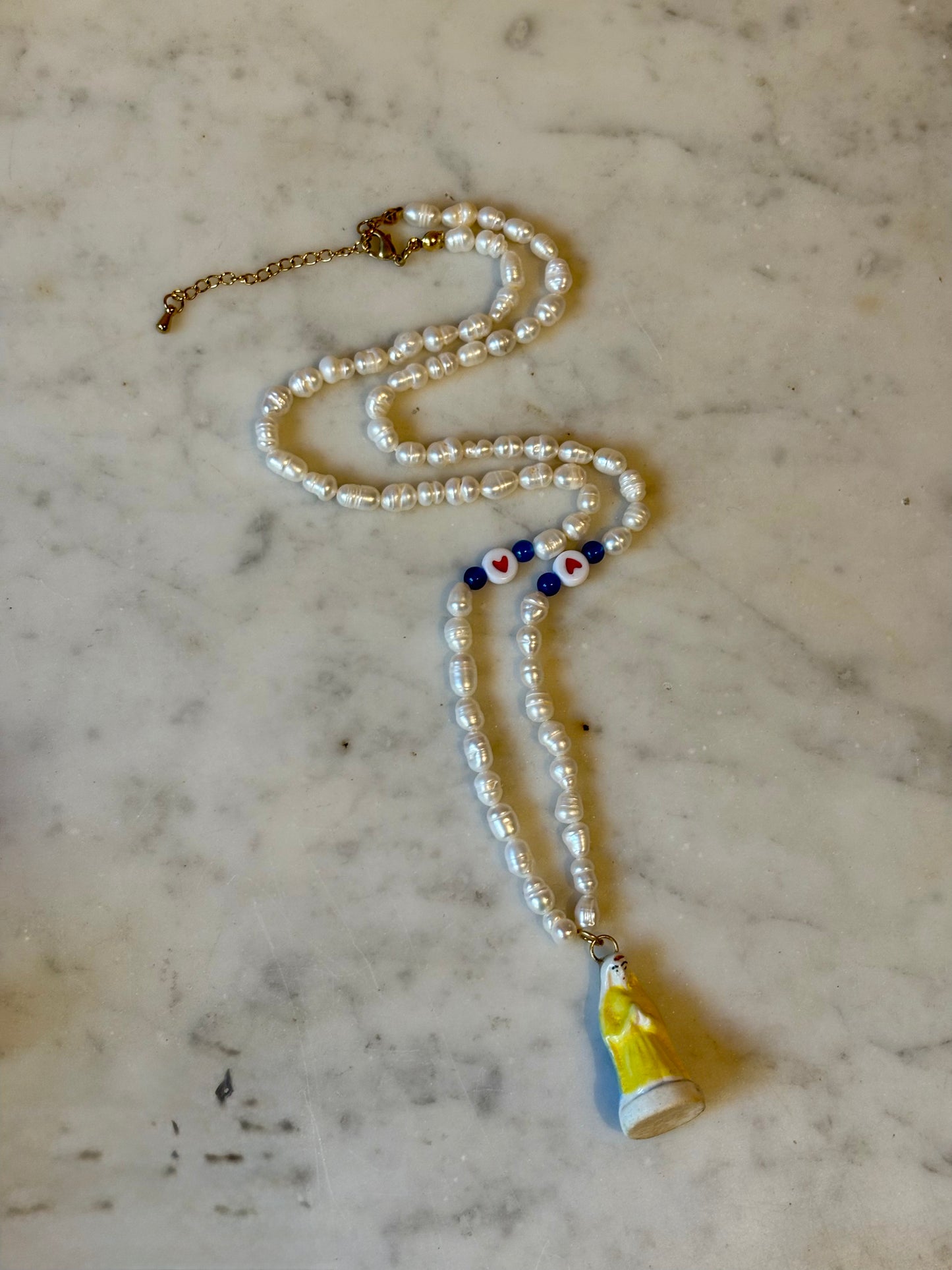 Vintage Porcelain Fève River Pearl Necklace Made-in-House