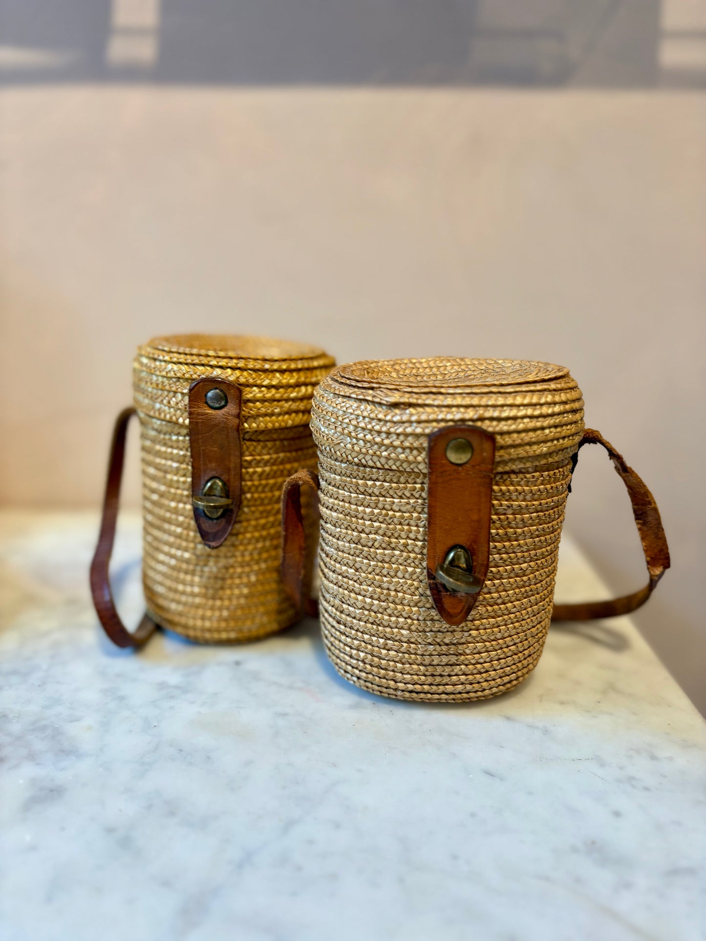 Vintage Basket Flasks from Thermal French Spa Towns