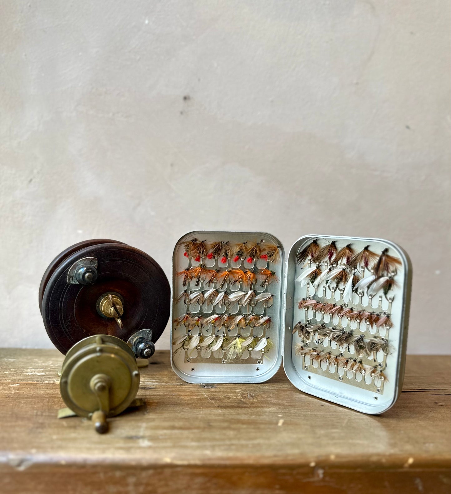 Vintage Aluminium Fly Fishing Box with Hand-Tied Flies