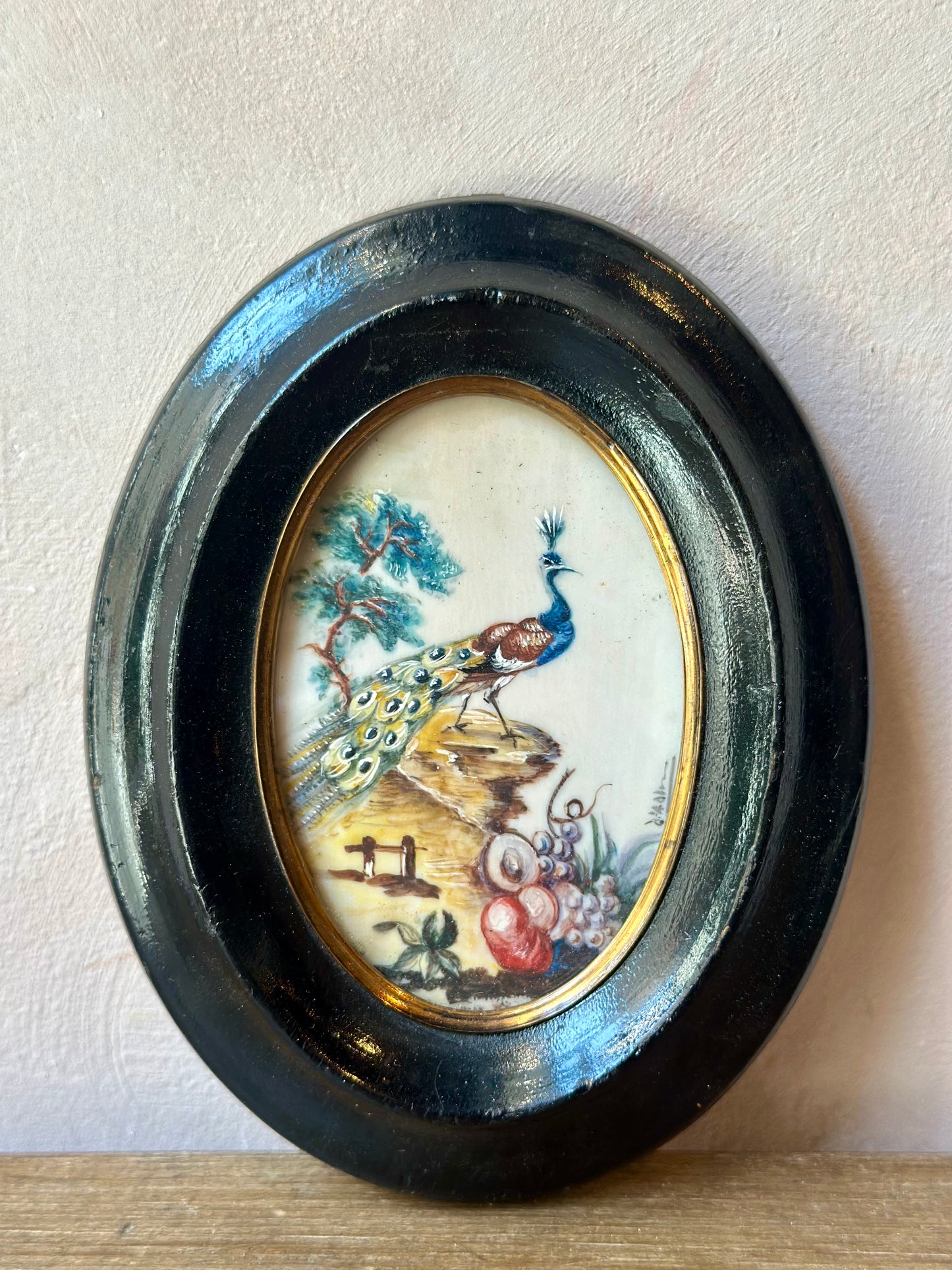 Antique Miniature Peacock Painting