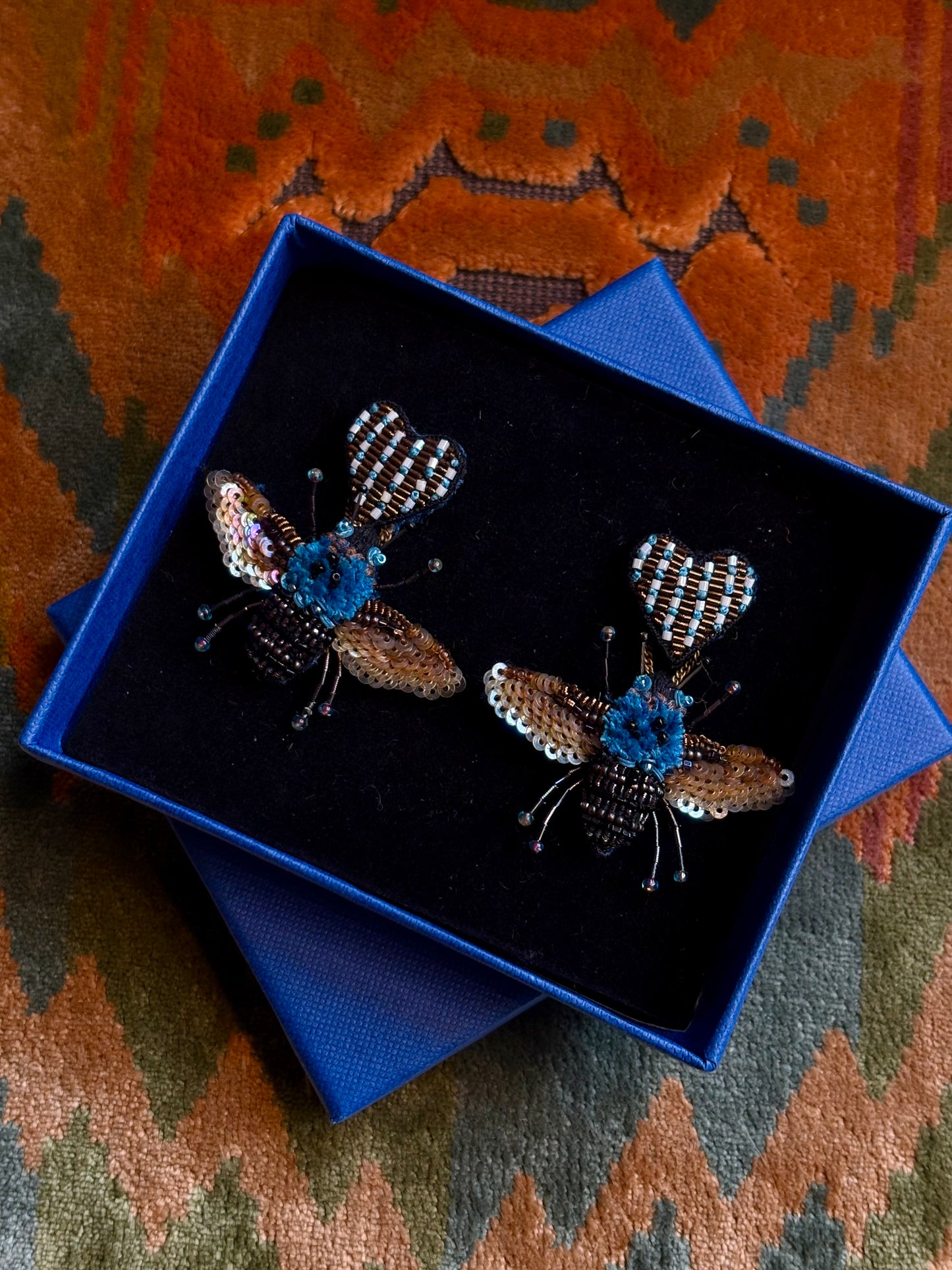 Blue Carpenter Bee Earrings