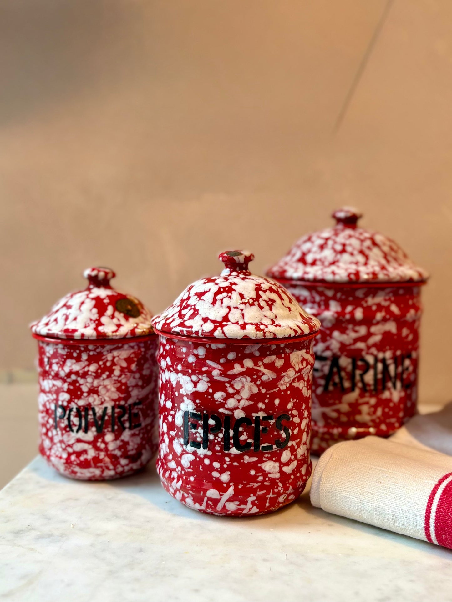 French Speckled Enamel Nesting Pots