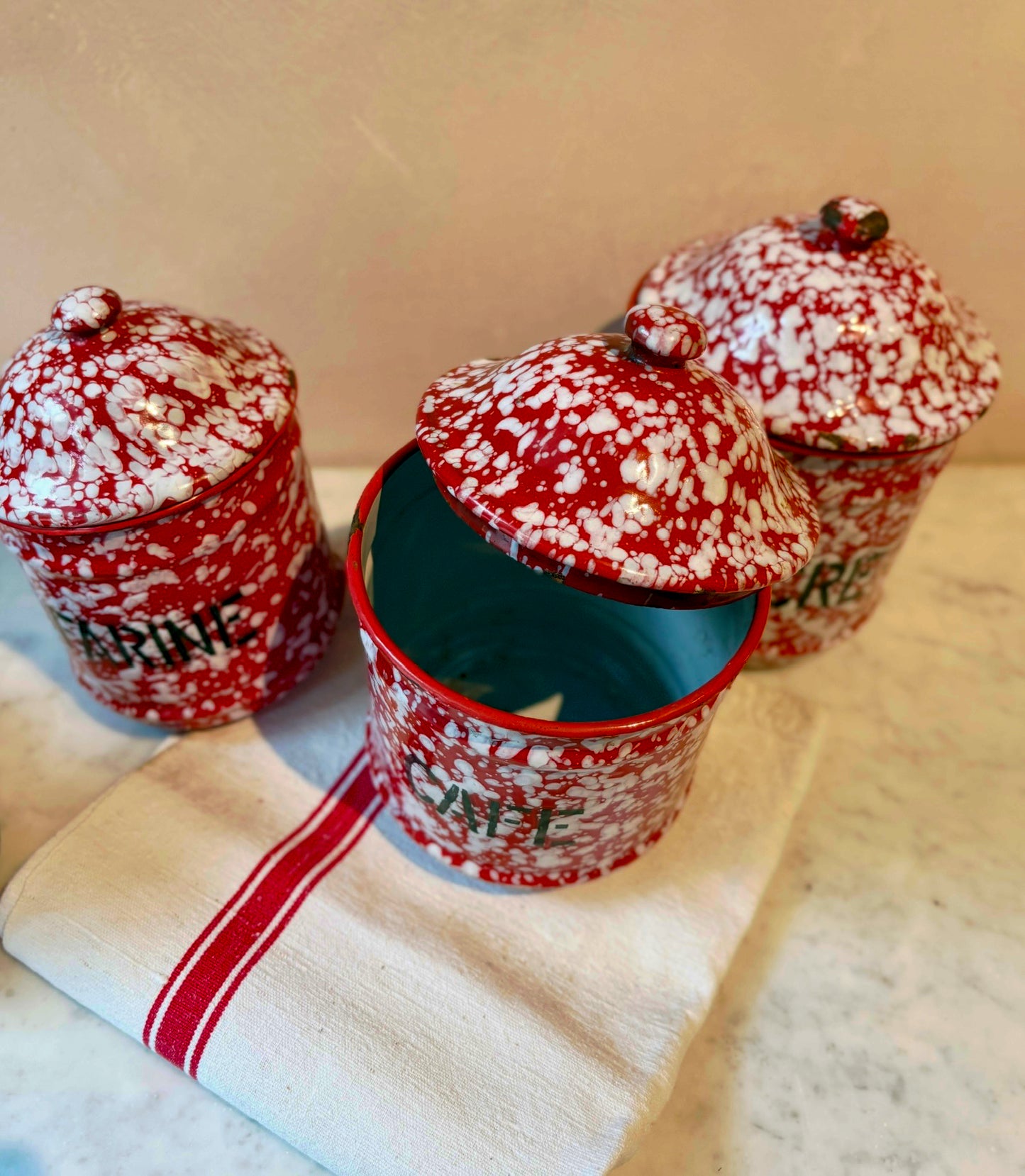 French Speckled Enamel Nesting Pots