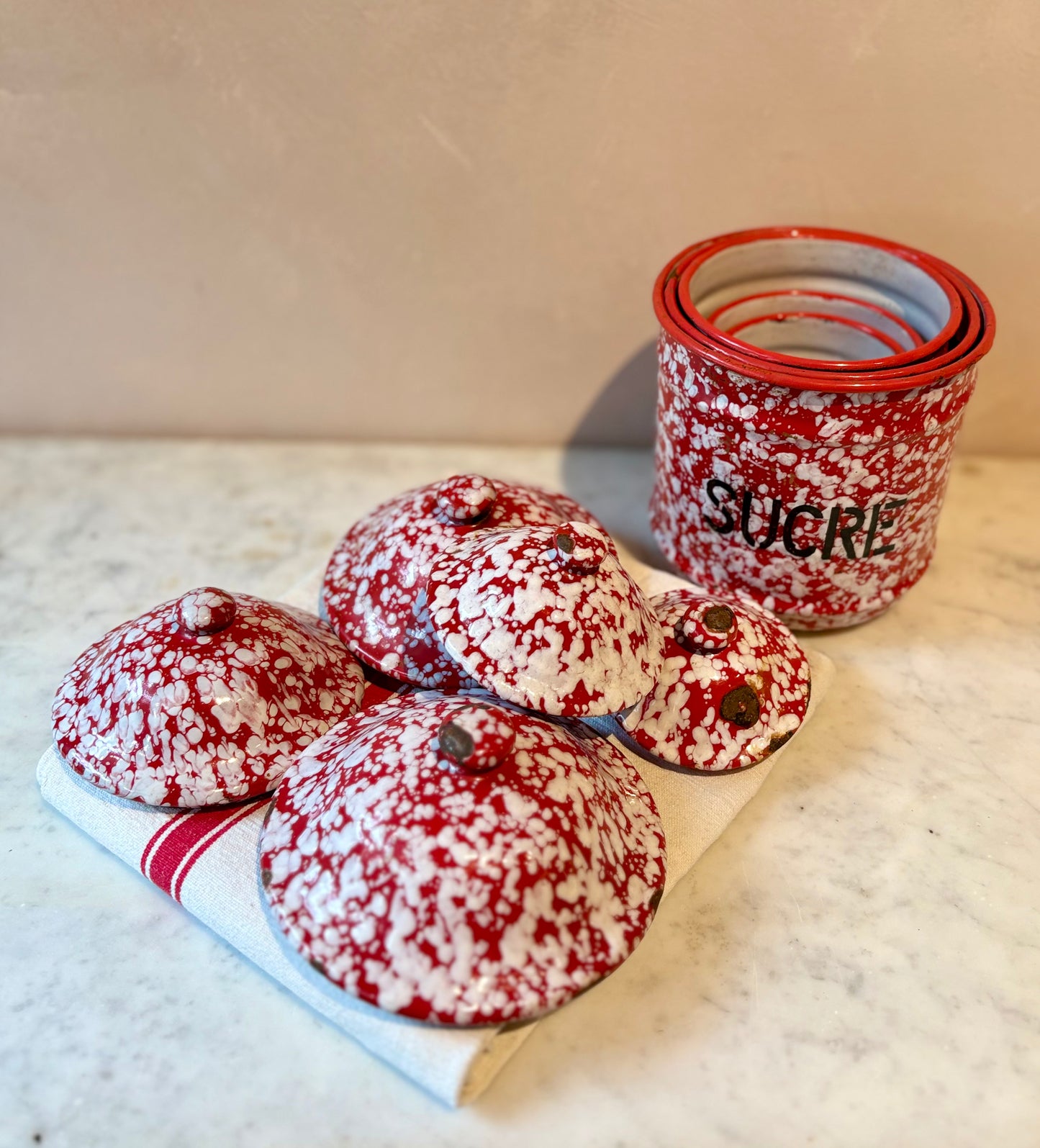 French Speckled Enamel Nesting Pots