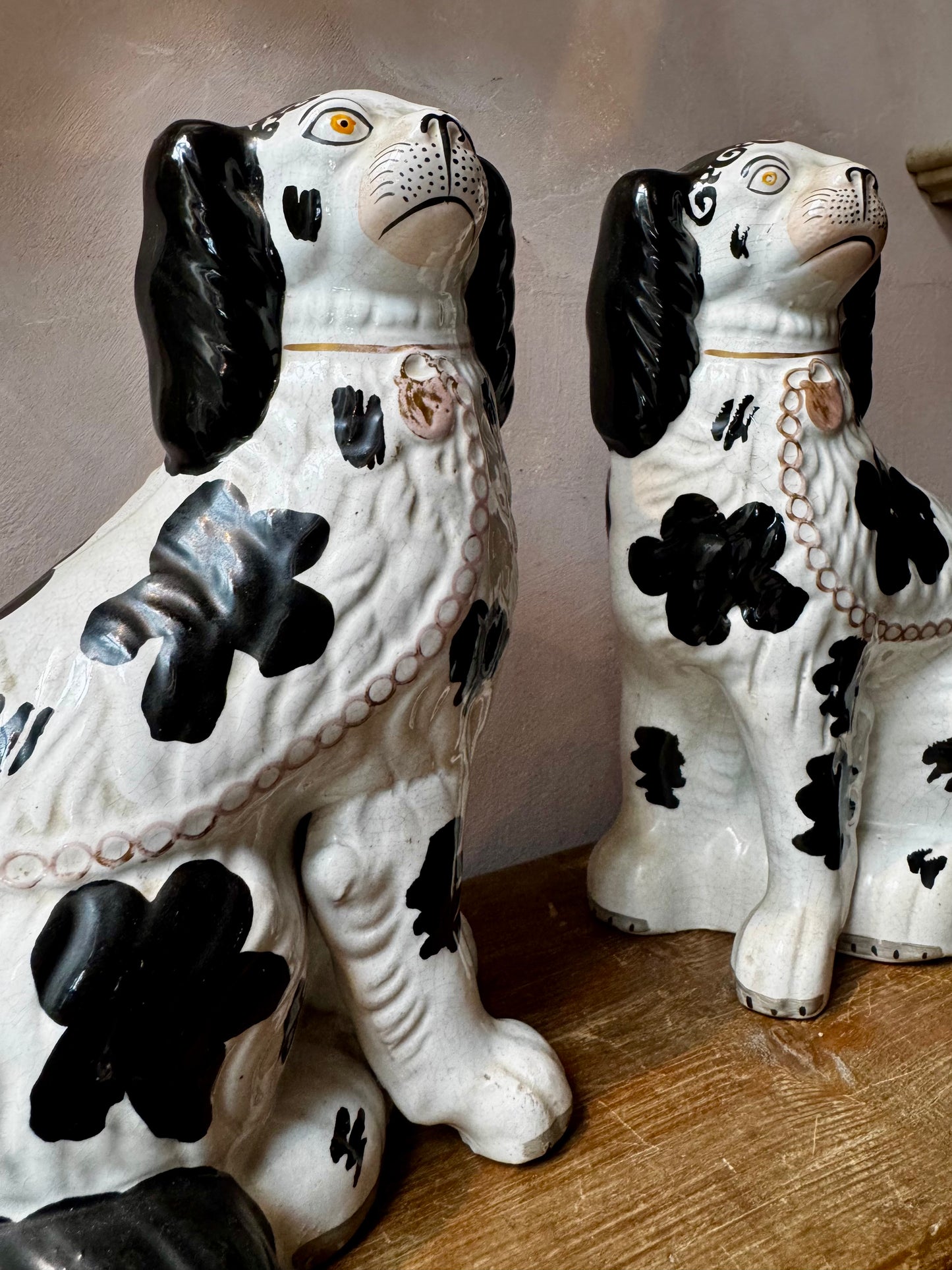 Pair of Staffordshire-Style Porcelain Spaniel Dogs