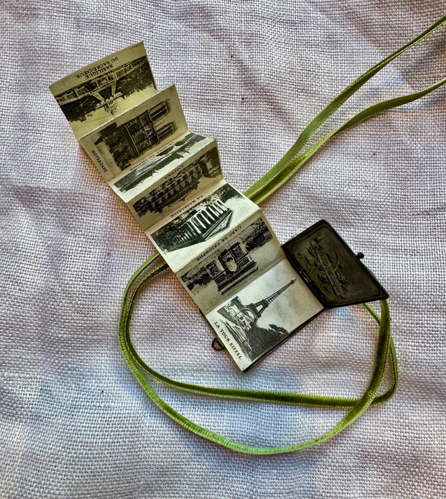 Art Nouveau Souvenir de Paris Postcard Locket Necklace