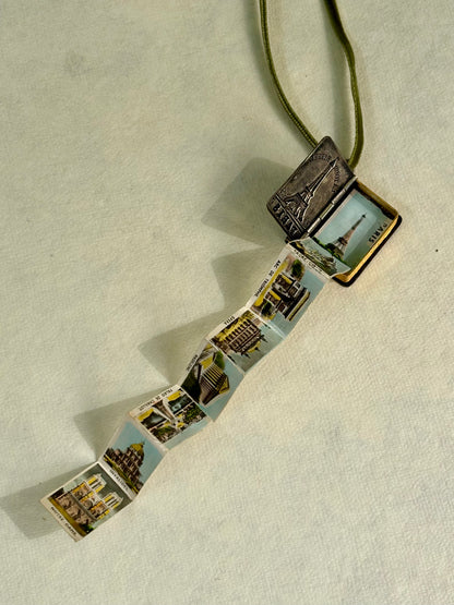 Antique Eiffel Tower Postcard Booklet Pendant