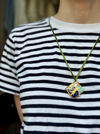Vintage 1950s Eiffel Tower Postcard Pendant