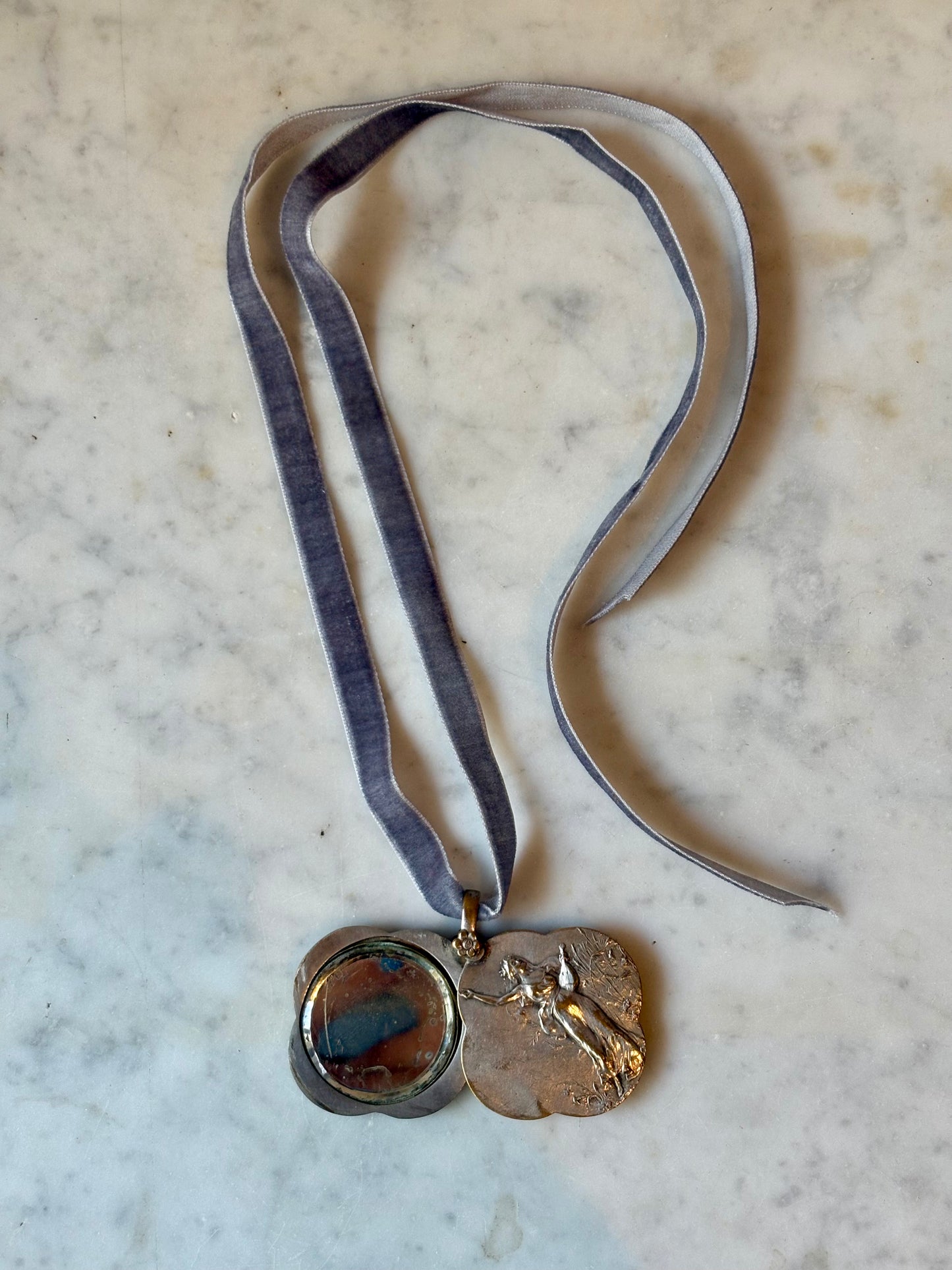 Art Nouveau Mirror Pendant Necklace