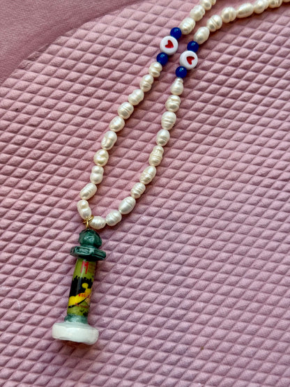 Vintage Porcelain Fève River Pearl Necklace Made-in-House