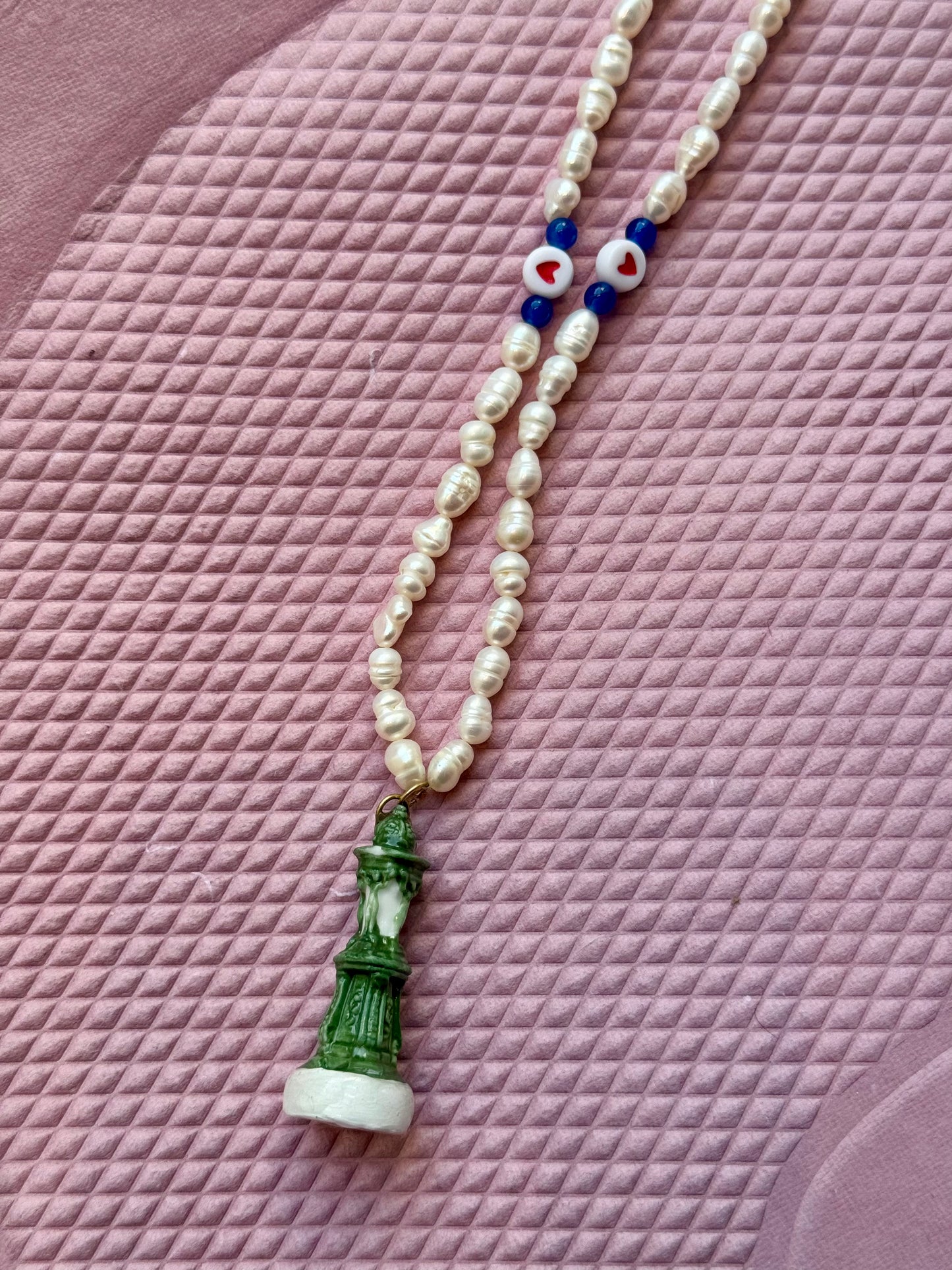 Vintage Porcelain Fève River Pearl Necklace Made-in-House