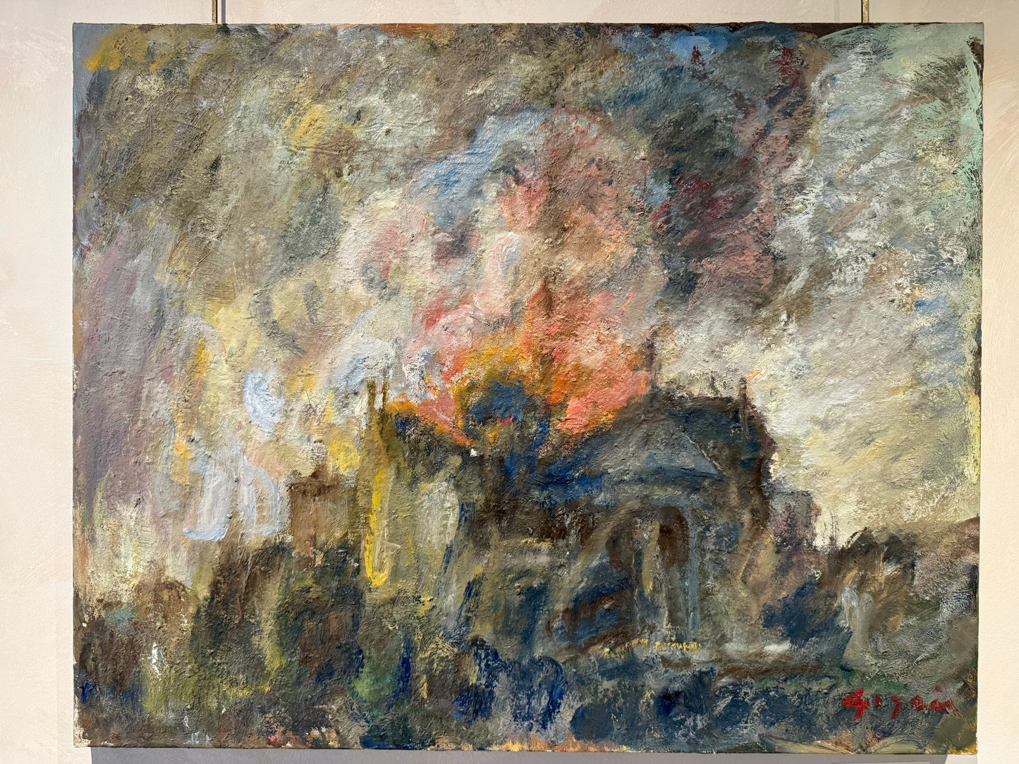 Notre Dame on Fire (oil on canvas) by Pierre Gogois