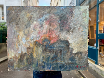 Notre Dame on Fire (oil on canvas) by Pierre Gogois