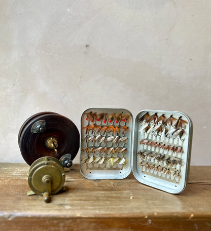 Vintage Aluminium Fly Fishing Box with Hand-Tied Flies