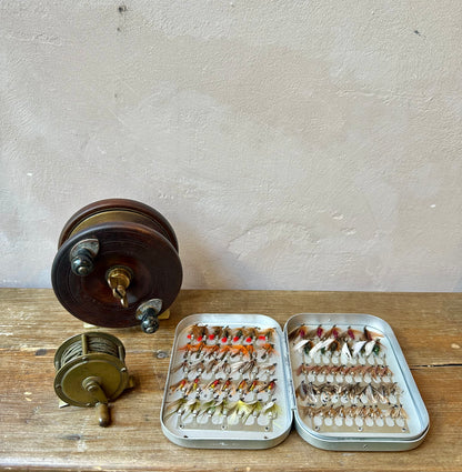 Vintage Aluminium Fly Fishing Box with Hand-Tied Flies