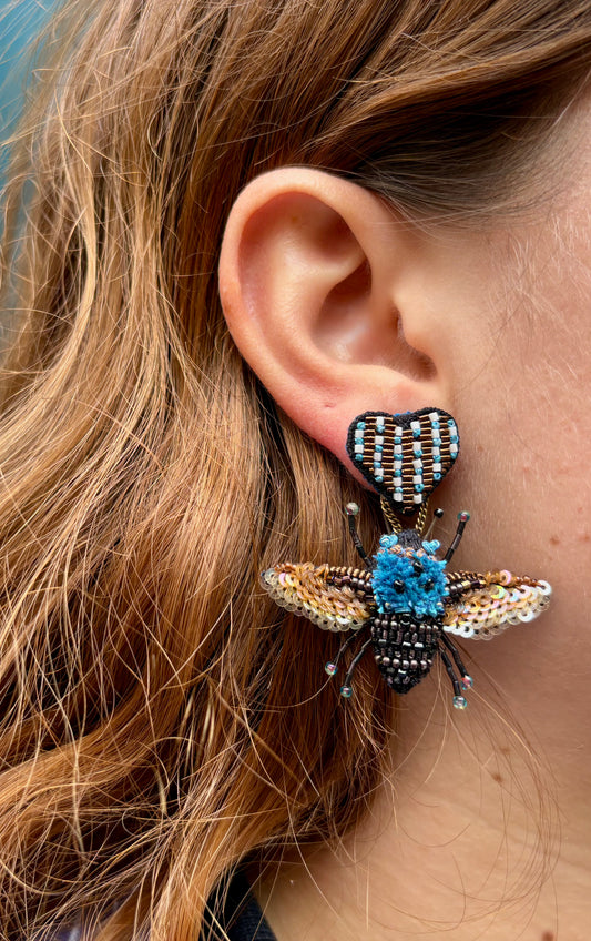 Blue Carpenter Bee Earrings
