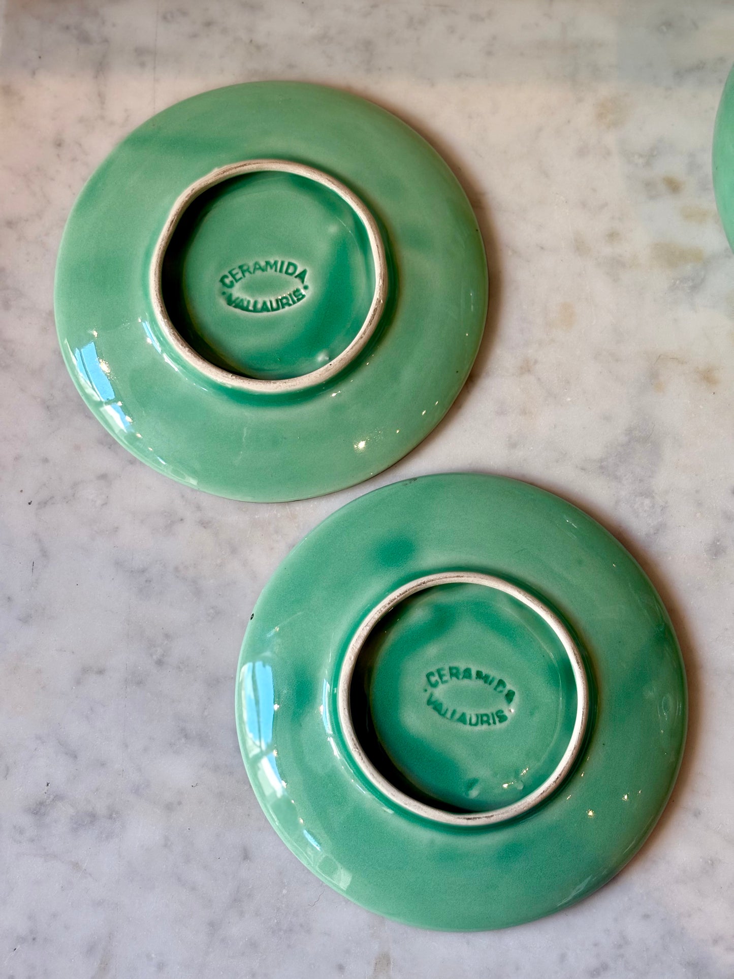 Vintage Vallauris Tea Set in Green Glazed Ceramic