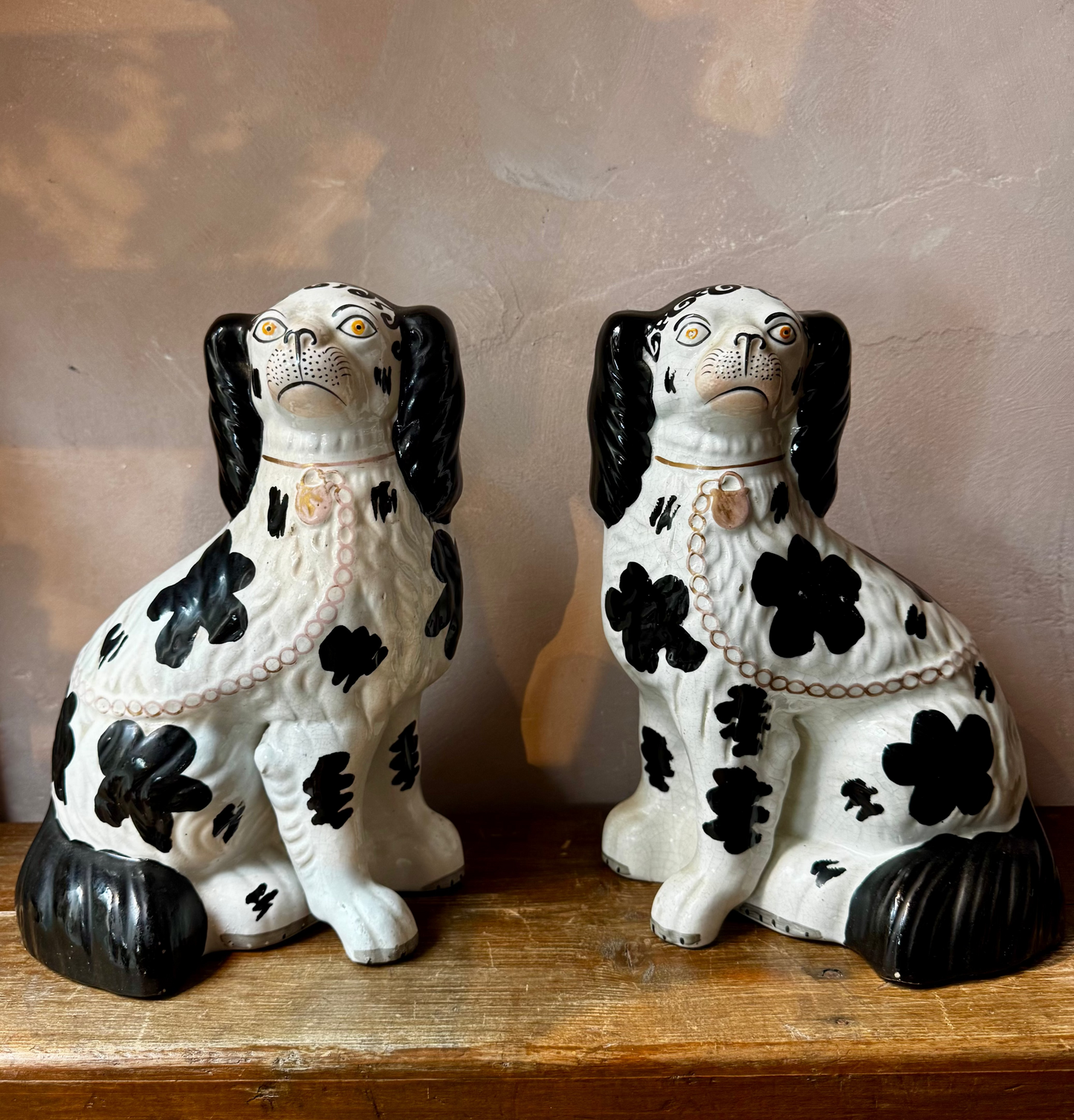 Pair of Staffordshire-Style Porcelain Spaniel Dogs