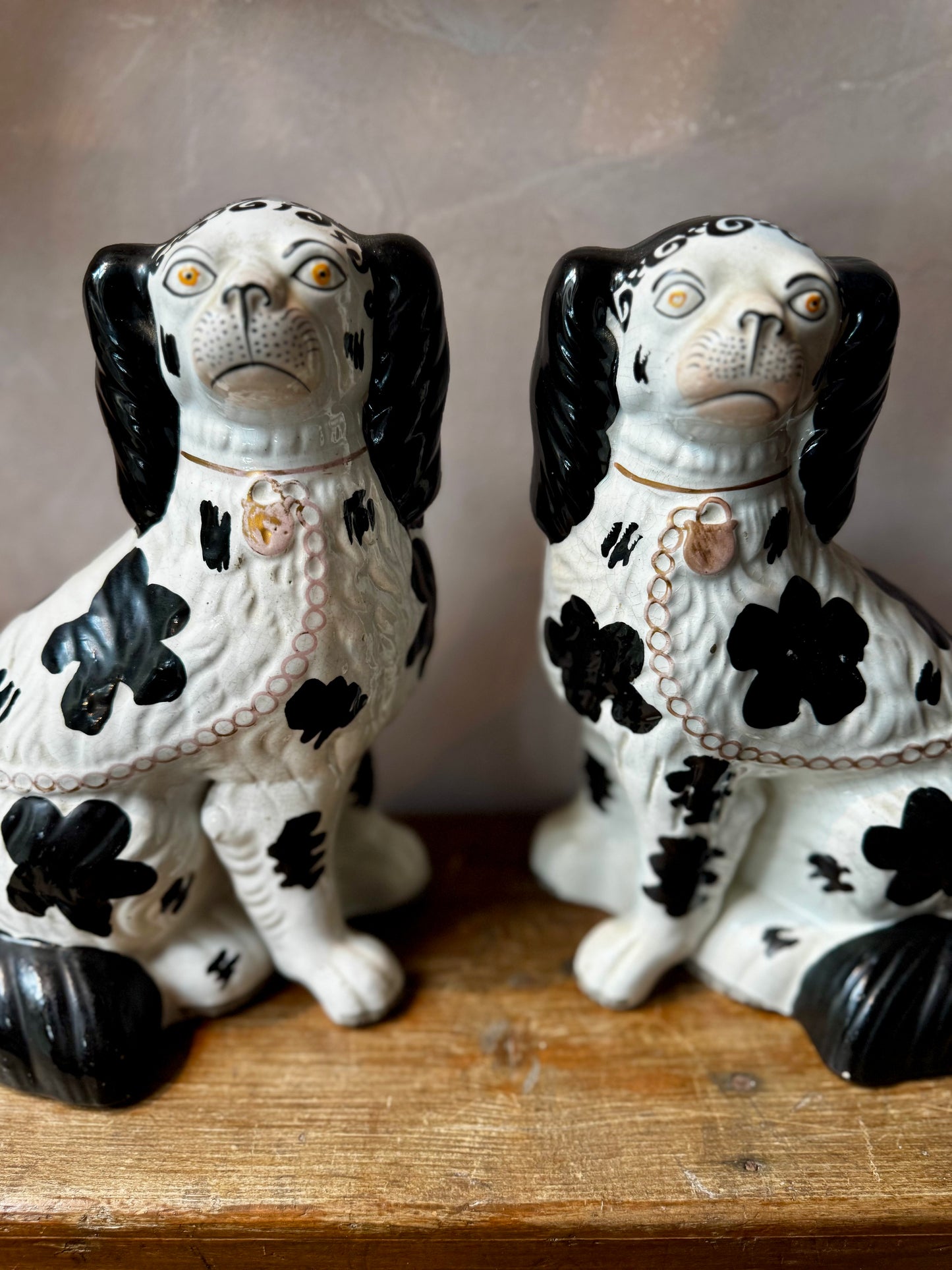 Pair of Staffordshire-Style Porcelain Spaniel Dogs