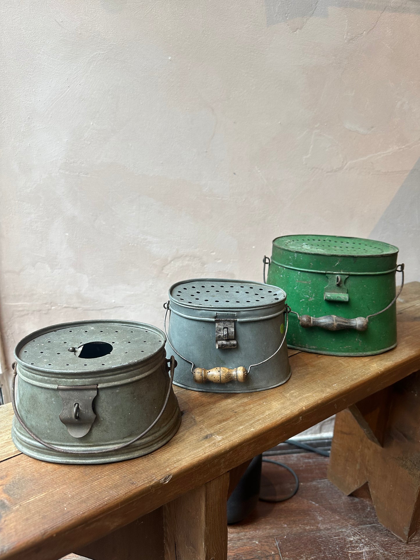 Antique Parisian Fishing Bait Buckets