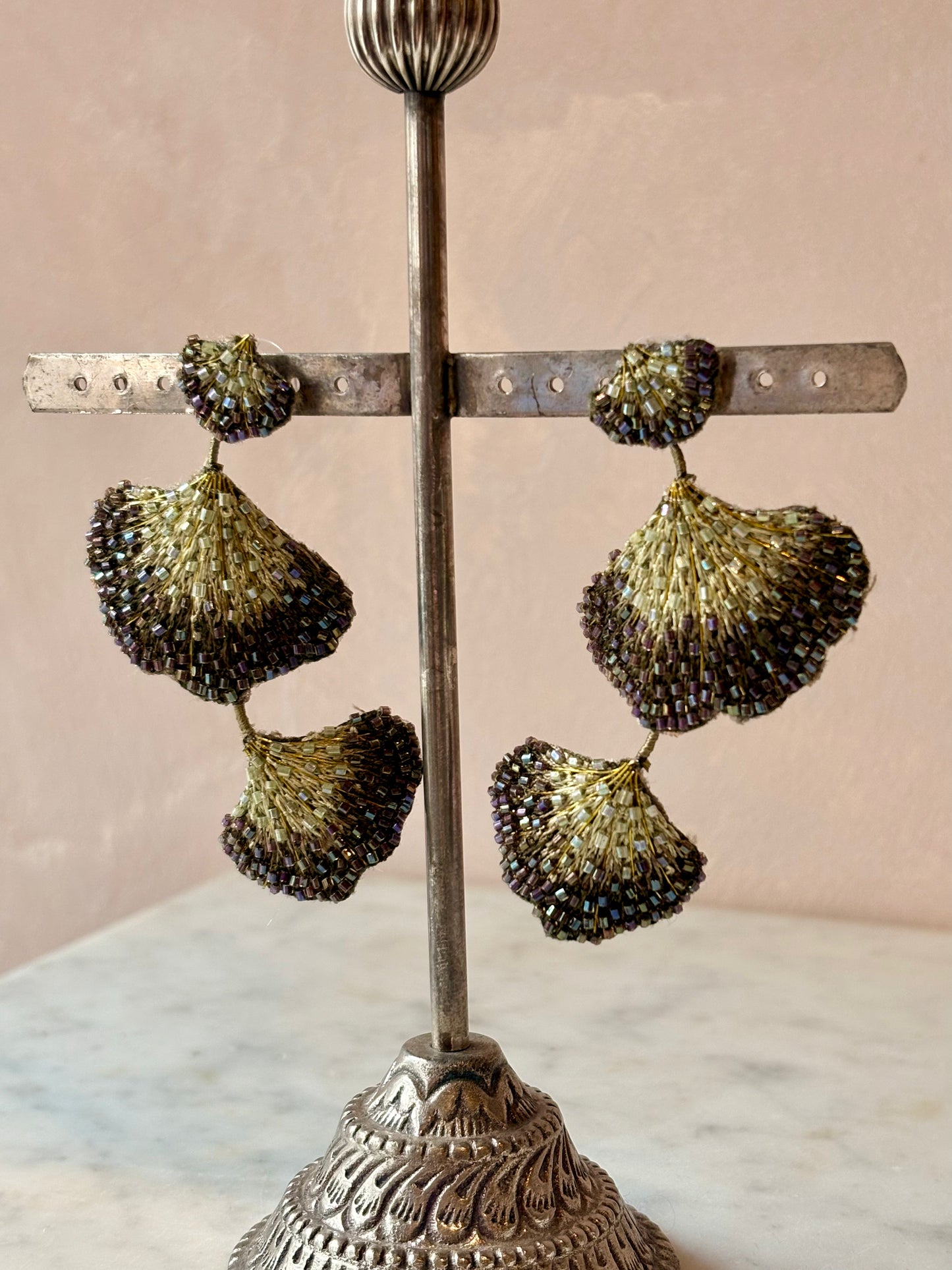 Trovelore Hand-Embroidered Ginkgo Earrings