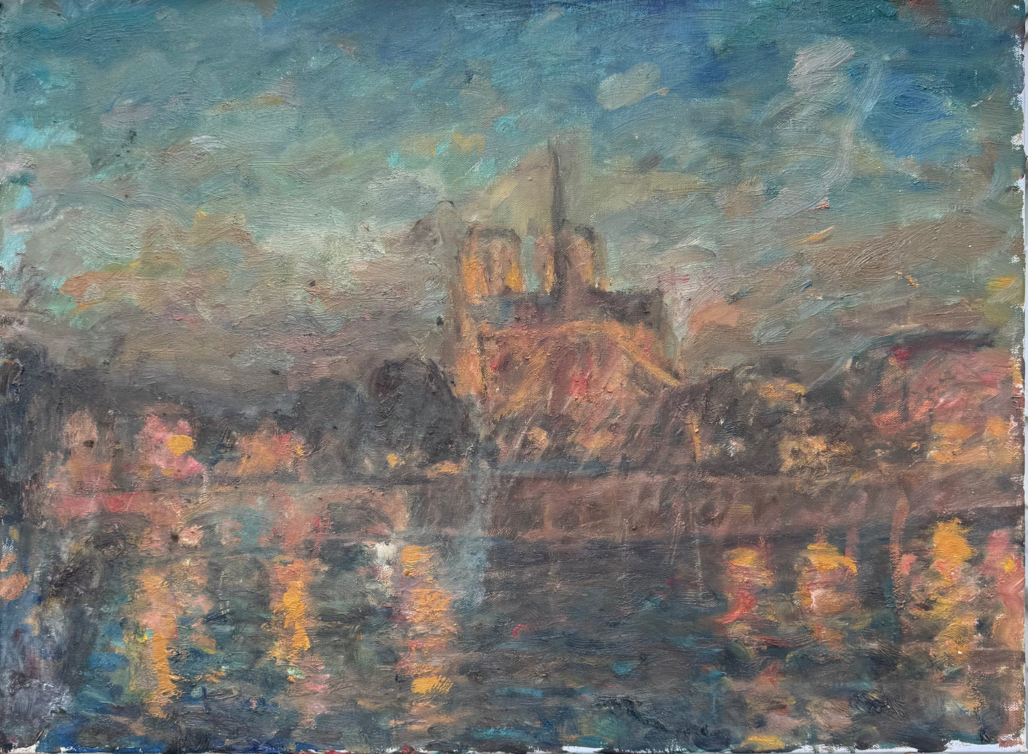 Notre Dame on Fire (oil on canvas) by Pierre Gogois