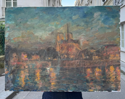 Notre Dame on Fire (oil on canvas) by Pierre Gogois