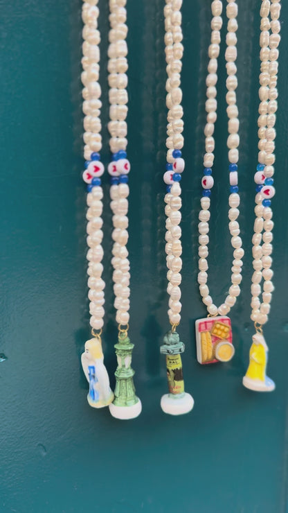 Vintage Porcelain Fève River Pearl Necklace Made-in-House